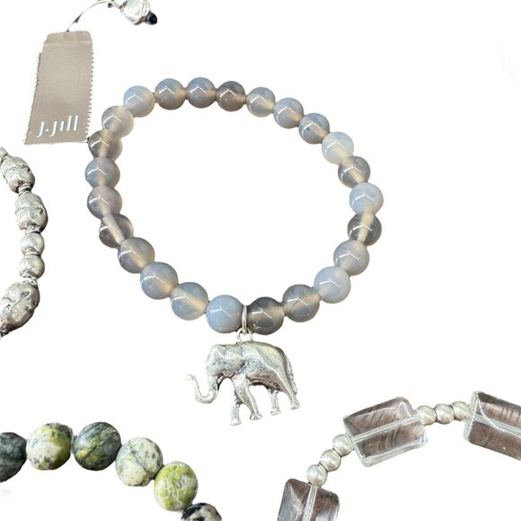 J. Jill Elephant Charm Bracelet Textured Metal Stone Beaded Stackable Earthy NWT - Picture 6 of 12
